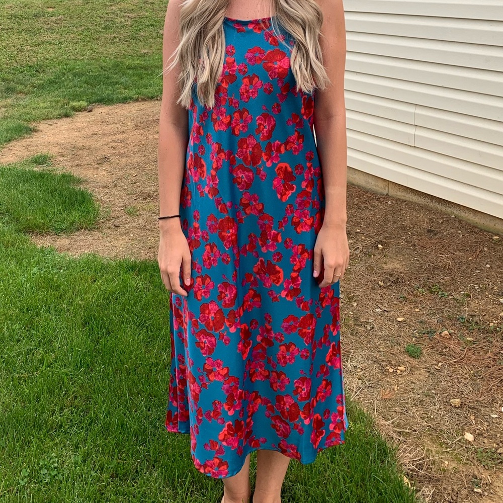 A New Day Blue and Red Floral Maxi Dress